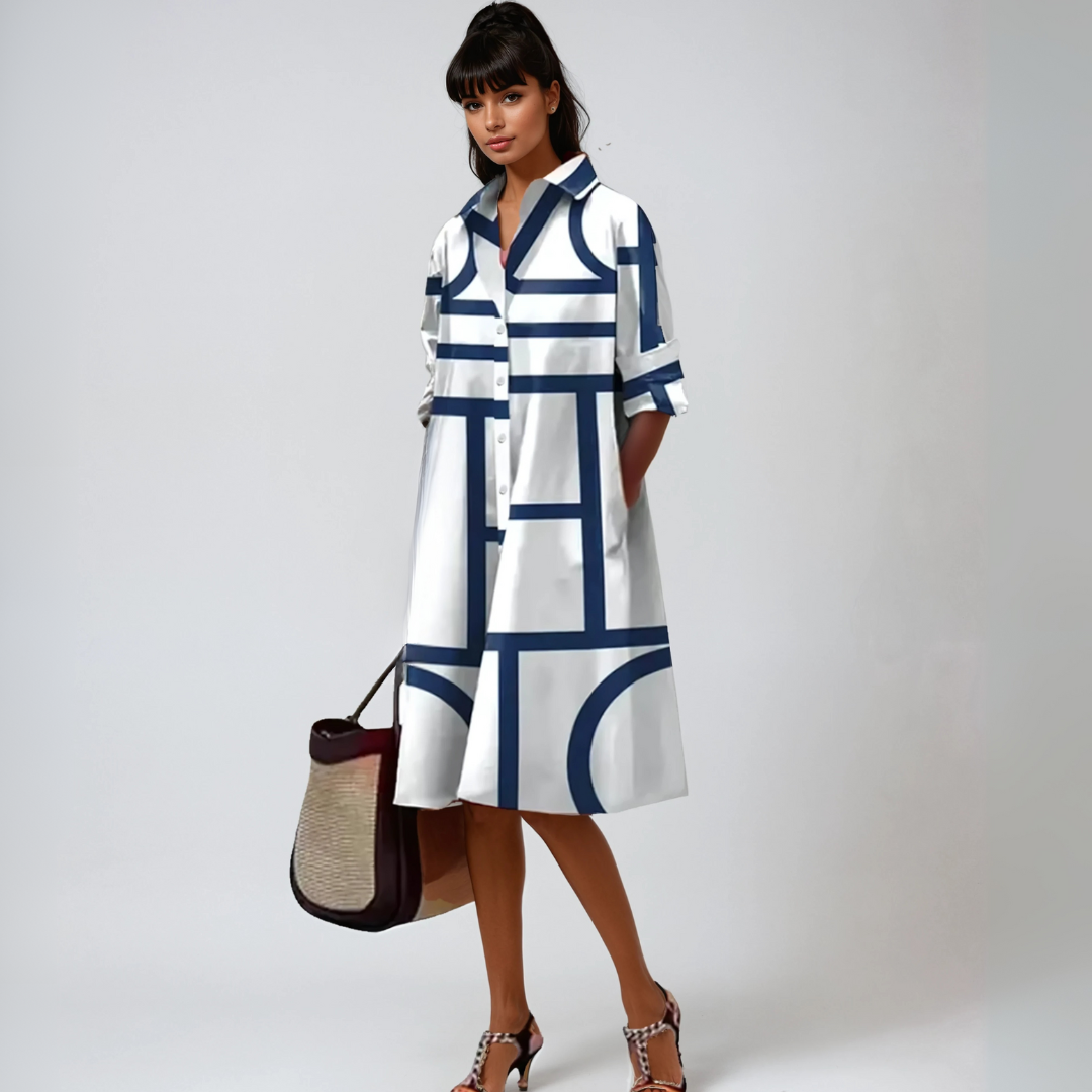 SELENE  | Geometrisch gemustertes Midikleid